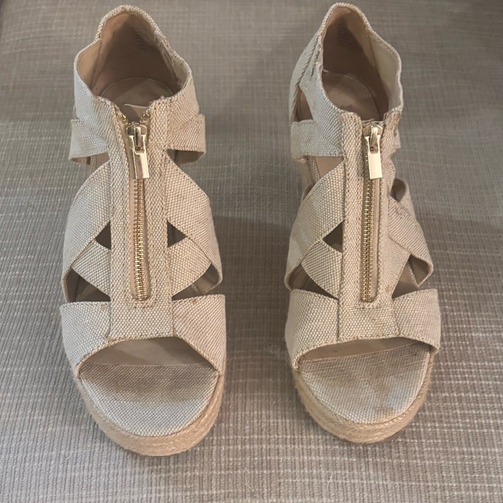 a new day Beige Front-Zip Wedge Sandals